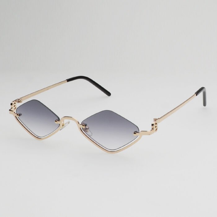 Small Polygonal Metal Half Frame Sunglasses – Gradient Gray 13