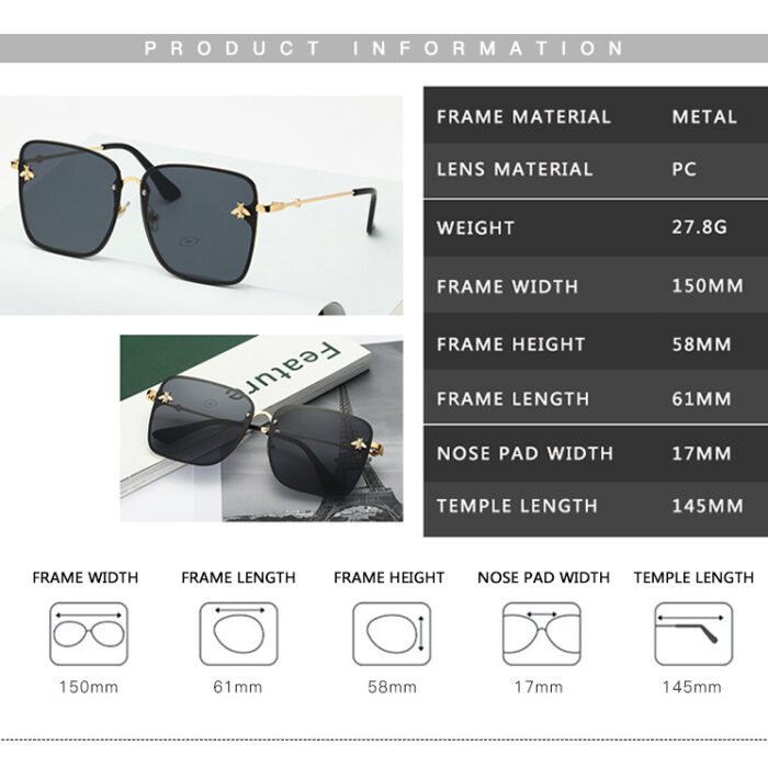 Oversize Rimless Square Bee Sunglasses 4