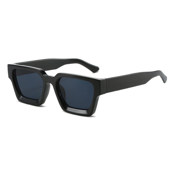 Thick Rectangular Retro Tinted UV400 Sunglasses – Matte Black Grey 7