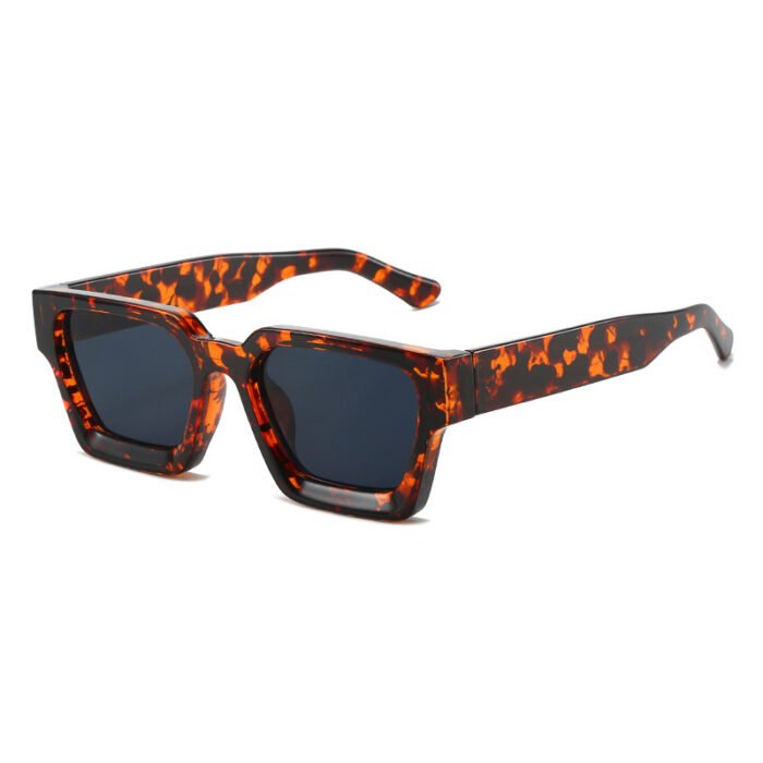 Thick Rectangular Retro Tinted UV400 Sunglasses – Amber Grey 9