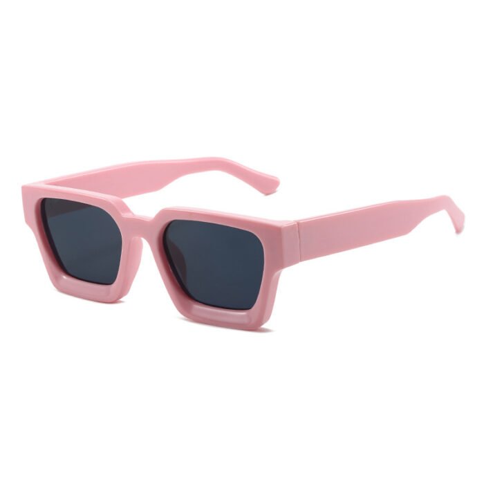 Thick Rectangular Retro Tinted UV400 Sunglasses – Pink Grey 11