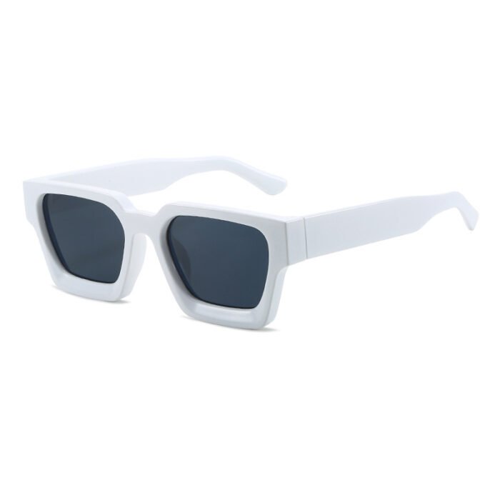 Thick Rectangular Retro Tinted UV400 Sunglasses – White Grey 13