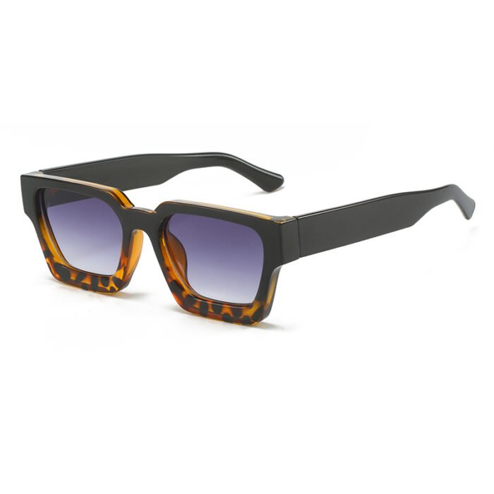 Thick Rectangular Retro Tinted UV400 Sunglasses – Black Leopard Grey 14