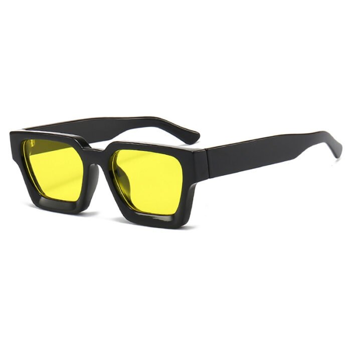 Thick Rectangular Retro Tinted UV400 Sunglasses – Black Yellow 19
