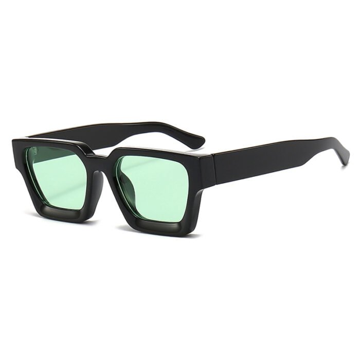 Thick Rectangular Retro Tinted UV400 Sunglasses – Black Green 21