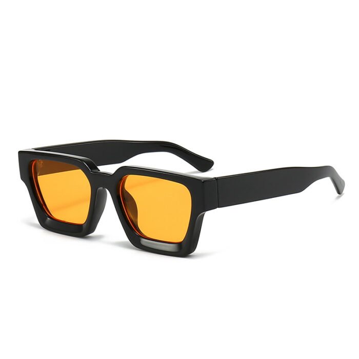 Thick Rectangular Retro Tinted UV400 Sunglasses – Black Orange 22