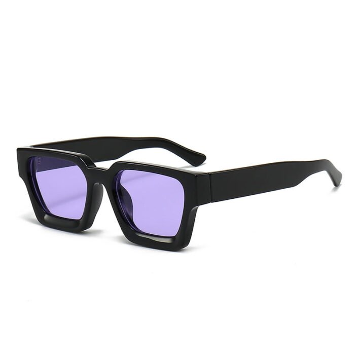 Thick Rectangular Retro Tinted UV400 Sunglasses – Black Purple 23