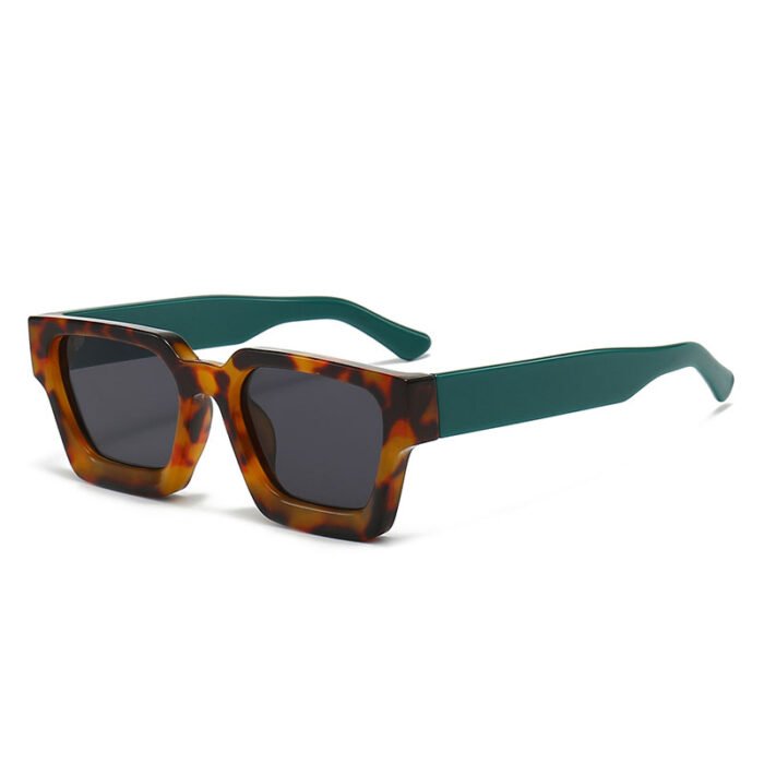 Thick Rectangular Retro Tinted UV400 Sunglasses – Leopard Green Grey 24