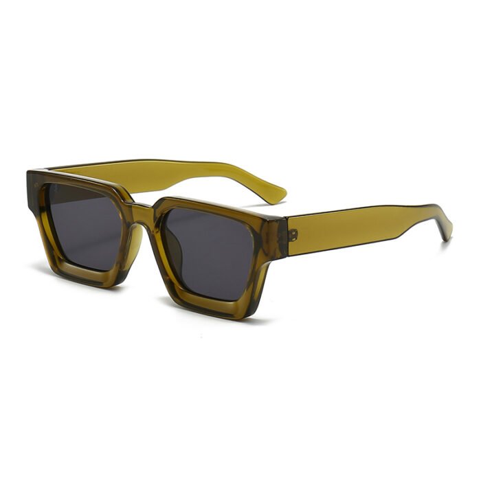 Thick Rectangular Retro Tinted UV400 Sunglasses – Olive Grey 27