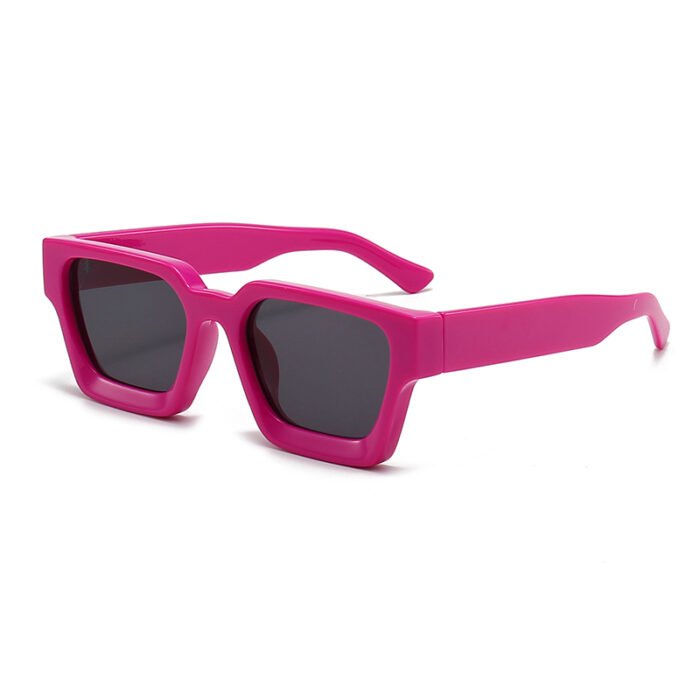 Thick Rectangular Retro Tinted UV400 Sunglasses – Rose Grey 28
