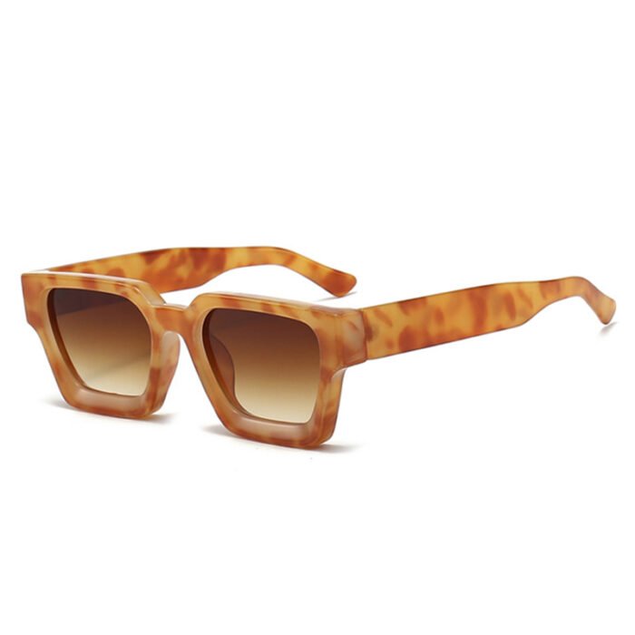 Thick Rectangular Retro Tinted UV400 Sunglasses – Amber Tea 29
