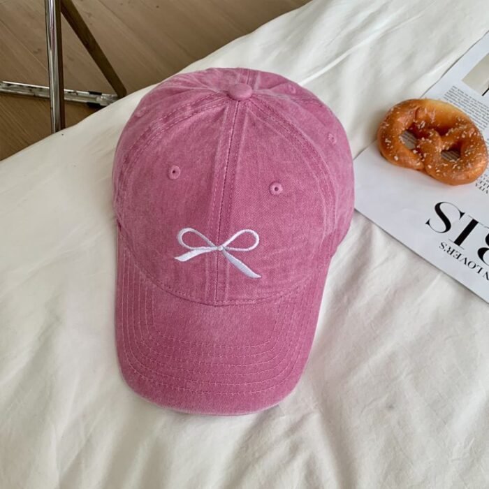 Bow Embroidered Baseball Cap – pink-2 12