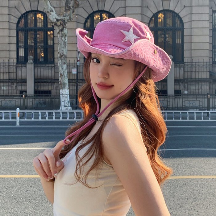 Cute Star Pink Bucket Cowboy Hat 1