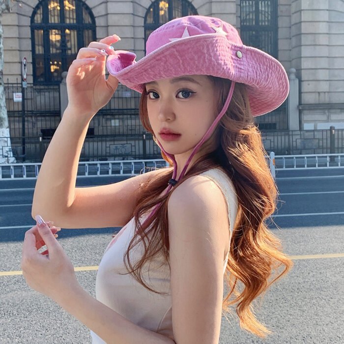 Cute Star Pink Bucket Cowboy Hat 2