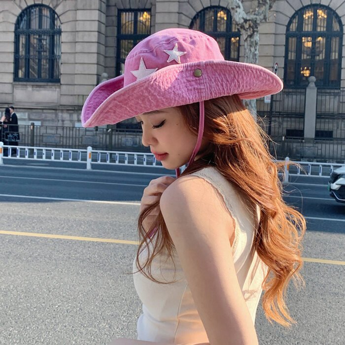 Cute Star Pink Bucket Cowboy Hat 4