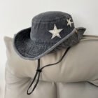 Cute Star Pink Bucket Cowboy Hat – black gray 7