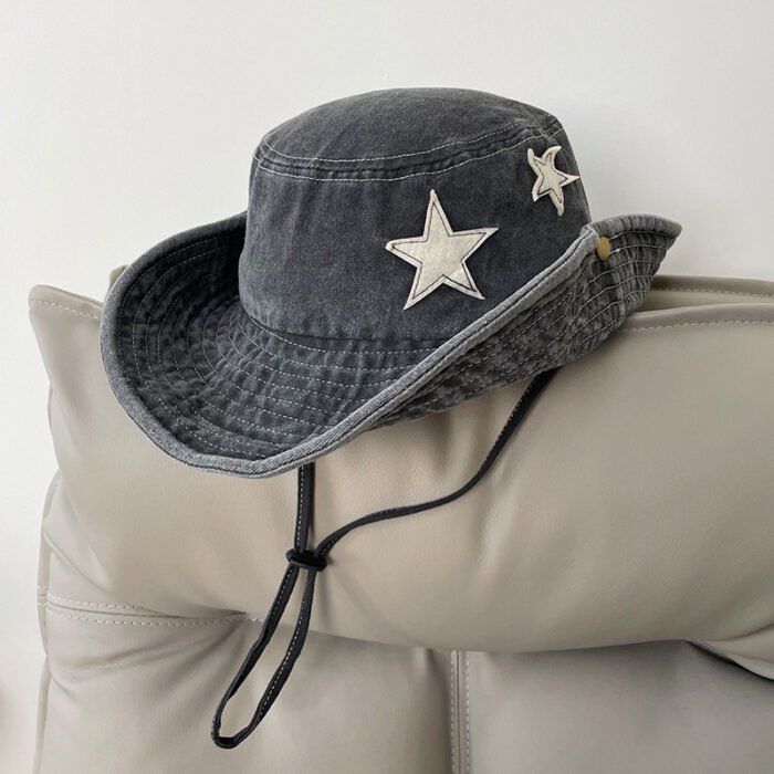 Cute Star Pink Bucket Cowboy Hat – black gray 7