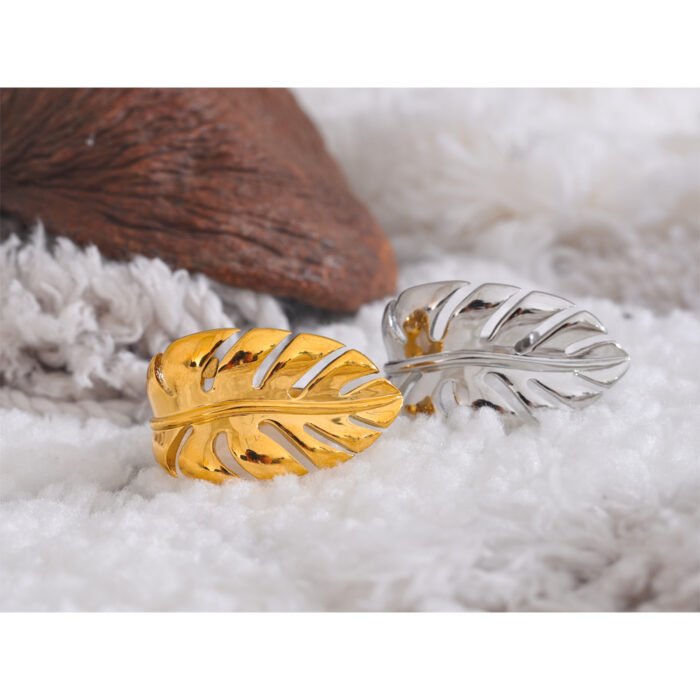 Stainless Steel Metal Leaf Open Rust Proof Water Resistant Ring 2
