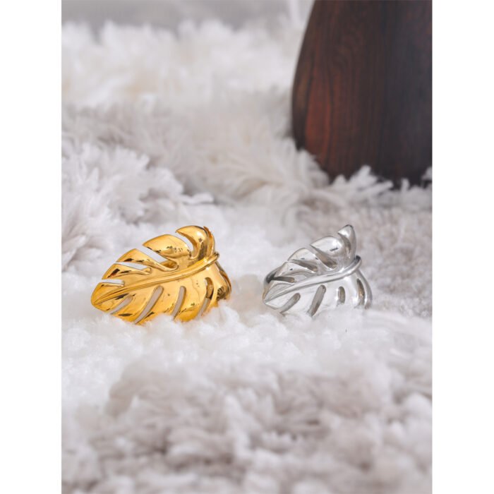 Stainless Steel Metal Leaf Open Rust Proof Water Resistant Ring 6