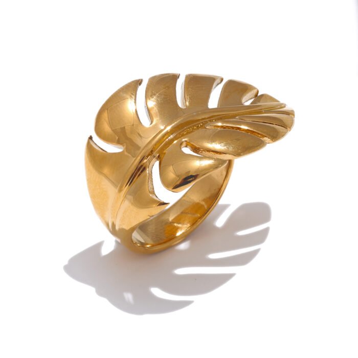 Stainless Steel Metal Leaf Open Rust Proof Water Resistant Ring – YH4126A Gold 7