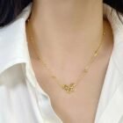 L-316 Stainless Steel Beads Chain Hollow Bowknot Pendant Necklace for Women 6