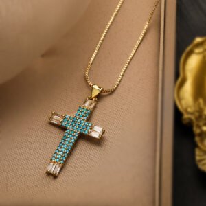 Unique Design Cubic Zirconia Cross Necklaces For Womon Girl, Stainless Steel Chain Party Wedding Jewelry