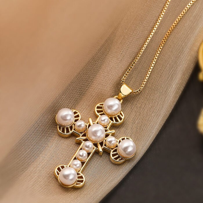 Unique Design Cubic Zirconia Cross Necklaces For Womon Girl, Stainless Steel Chain Party Wedding Jewelry 2