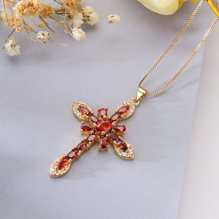 Unique Design Cubic Zirconia Cross Necklaces For Womon Girl, Stainless Steel Chain Party Wedding Jewelry – 23395 3
