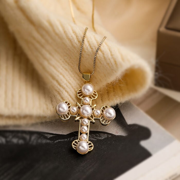 Unique Design Cubic Zirconia Cross Necklaces For Womon Girl, Stainless Steel Chain Party Wedding Jewelry 4