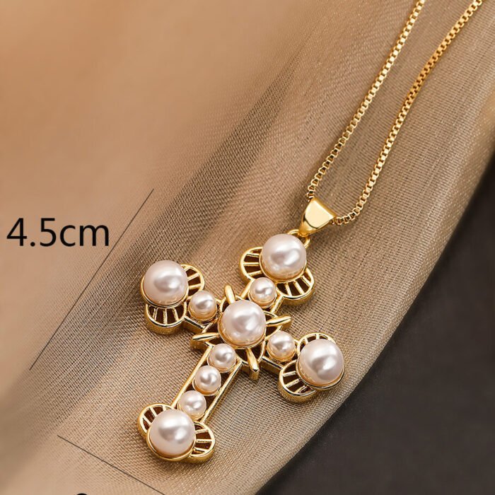 Unique Design Cubic Zirconia Cross Necklaces For Womon Girl, Stainless Steel Chain Party Wedding Jewelry – 23722 5