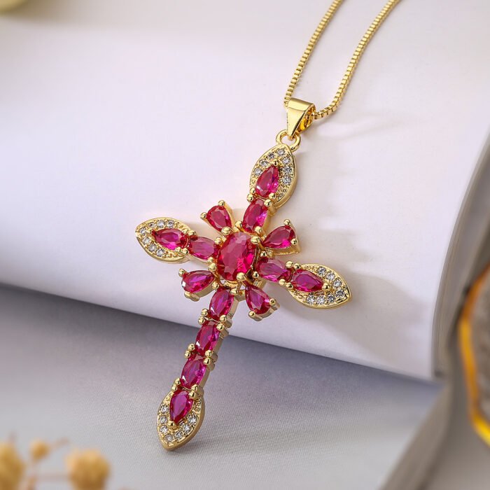 Unique Design Cubic Zirconia Cross Necklaces For Womon Girl, Stainless Steel Chain Party Wedding Jewelry – 23398 6