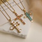 Unique Design Cubic Zirconia Cross Necklaces For Womon Girl, Stainless Steel Chain Party Wedding Jewelry 7