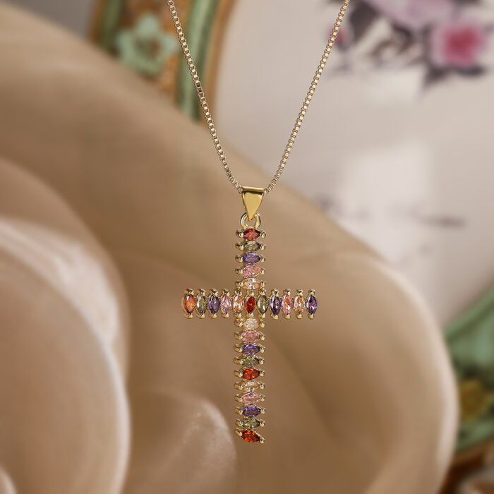 Unique Design Cubic Zirconia Cross Necklaces For Womon Girl, Stainless Steel Chain Party Wedding Jewelry 8