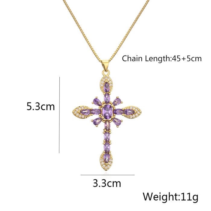 Unique Design Cubic Zirconia Cross Necklaces For Womon Girl, Stainless Steel Chain Party Wedding Jewelry – 23391 10