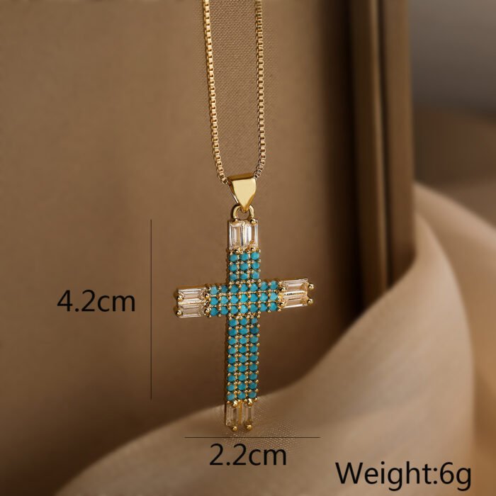 Unique Design Cubic Zirconia Cross Necklaces For Womon Girl, Stainless Steel Chain Party Wedding Jewelry – 23724 11