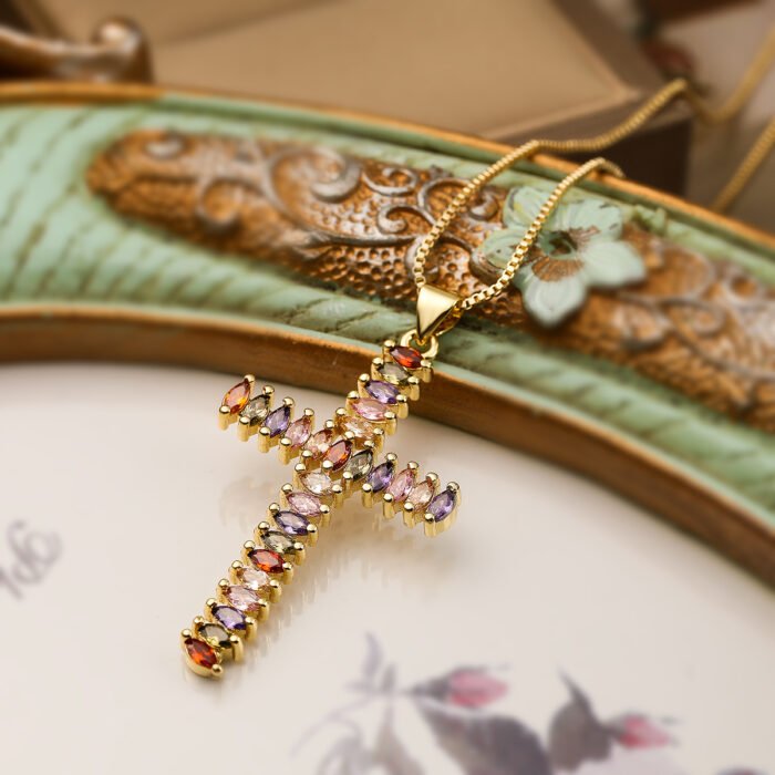 Unique Design Cubic Zirconia Cross Necklaces For Womon Girl, Stainless Steel Chain Party Wedding Jewelry 12