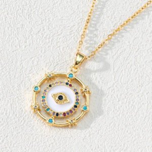 Zircon Enamel Evil Eyes Pendant Necklace Stainless Steel