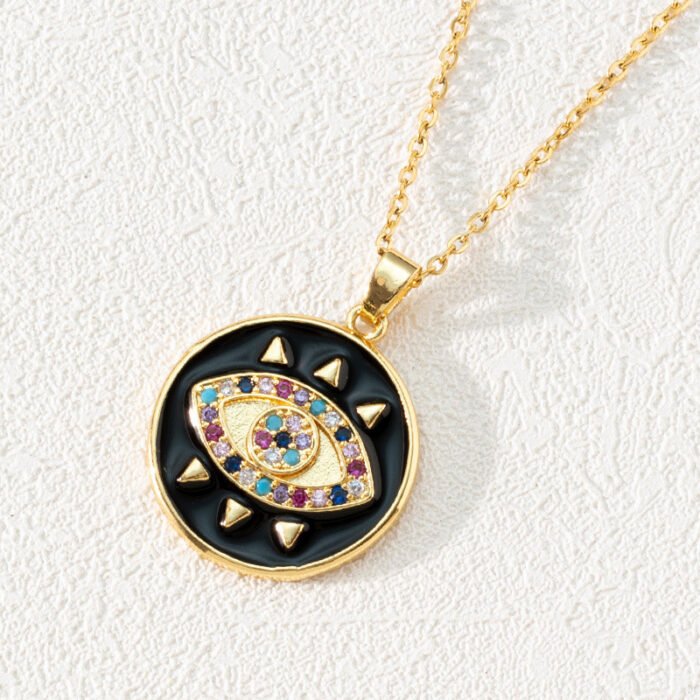 Vintage Zircon Enamel Evil Eyes Pendant Necklace Stainless Steel Trendy Geometric Choker Jewelry Party Gifts For Women Girls – K 2