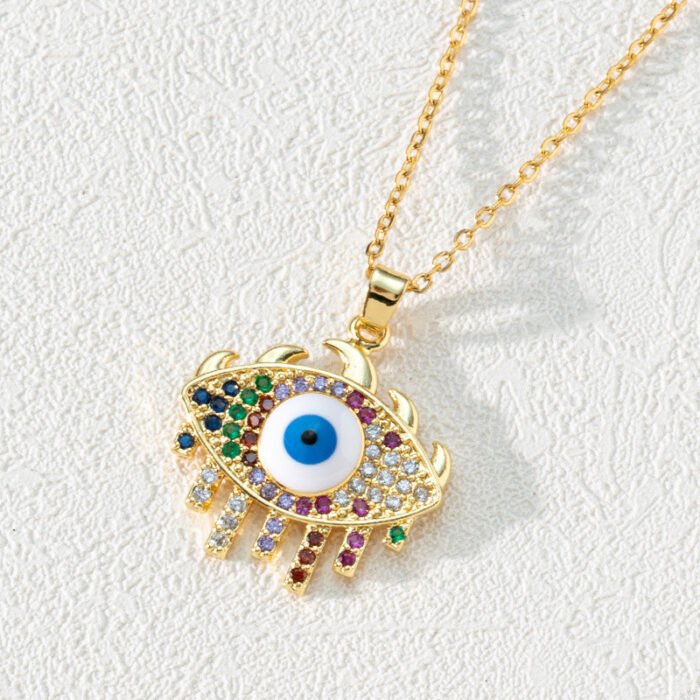 Vintage Zircon Enamel Evil Eyes Pendant Necklace Stainless Steel Trendy Geometric Choker Jewelry Party Gifts For Women Girls – B 3