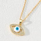 Vintage Zircon Enamel Evil Eyes Pendant Necklace Stainless Steel Trendy Geometric Choker Jewelry Party Gifts For Women Girls – D 6