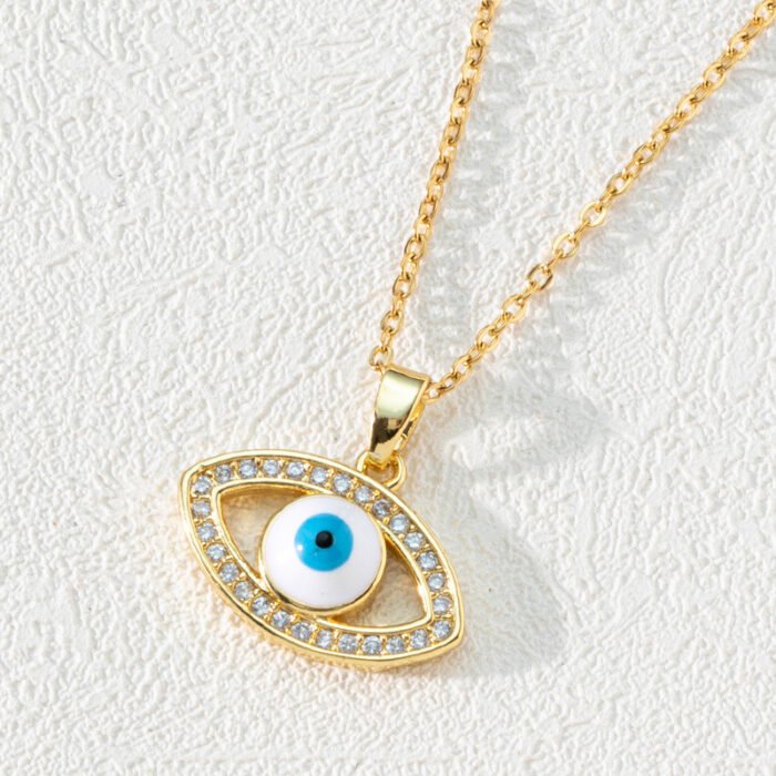Vintage Zircon Enamel Evil Eyes Pendant Necklace Stainless Steel Trendy Geometric Choker Jewelry Party Gifts For Women Girls – D 6
