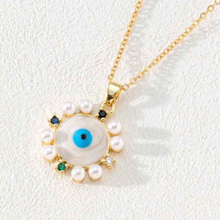 Vintage Zircon Enamel Evil Eyes Pendant Necklace Stainless Steel Trendy Geometric Choker Jewelry Party Gifts For Women Girls – F 8