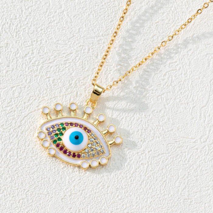 Vintage Zircon Enamel Evil Eyes Pendant Necklace Stainless Steel Trendy Geometric Choker Jewelry Party Gifts For Women Girls 9