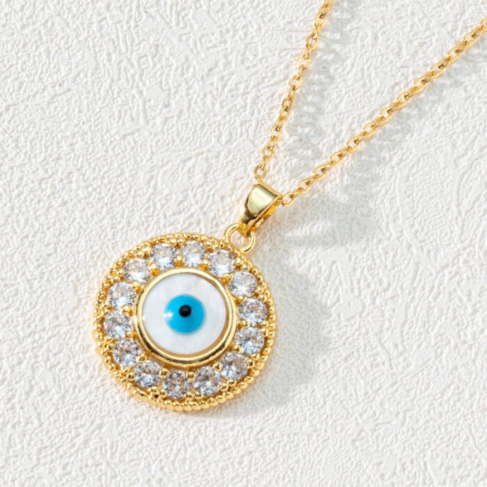 Vintage Zircon Enamel Evil Eyes Pendant Necklace Stainless Steel Trendy Geometric Choker Jewelry Party Gifts For Women Girls – A 10