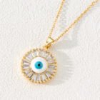 Vintage Zircon Enamel Evil Eyes Pendant Necklace Stainless Steel Trendy Geometric Choker Jewelry Party Gifts For Women Girls – H 13