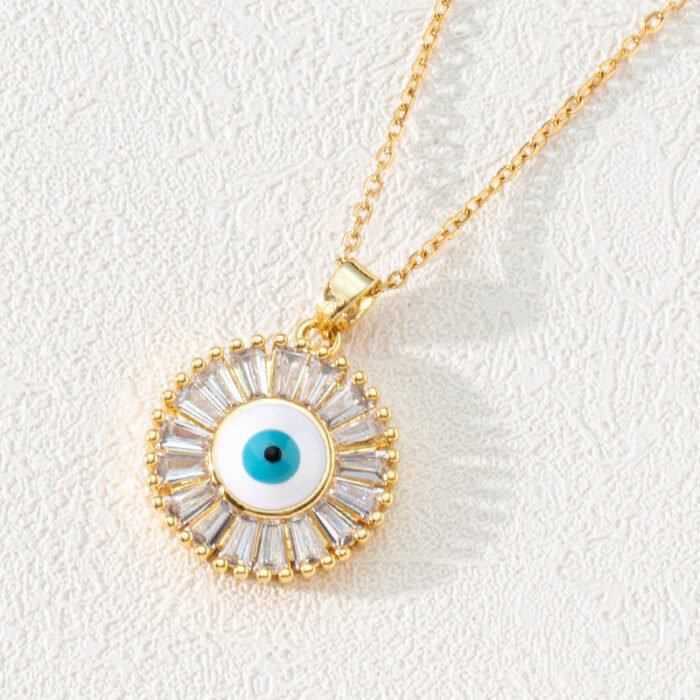 Vintage Zircon Enamel Evil Eyes Pendant Necklace Stainless Steel Trendy Geometric Choker Jewelry Party Gifts For Women Girls – H 13
