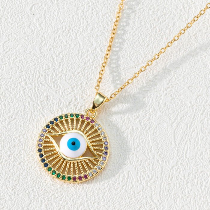 Vintage Zircon Enamel Evil Eyes Pendant Necklace Stainless Steel Trendy Geometric Choker Jewelry Party Gifts For Women Girls – G 14
