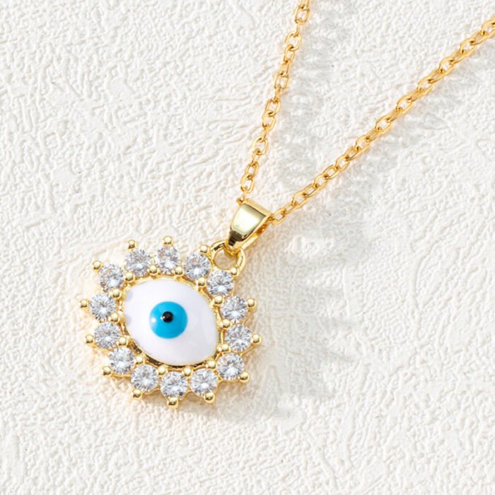 Vintage Zircon Enamel Evil Eyes Pendant Necklace Stainless Steel Trendy Geometric Choker Jewelry Party Gifts For Women Girls – E 16