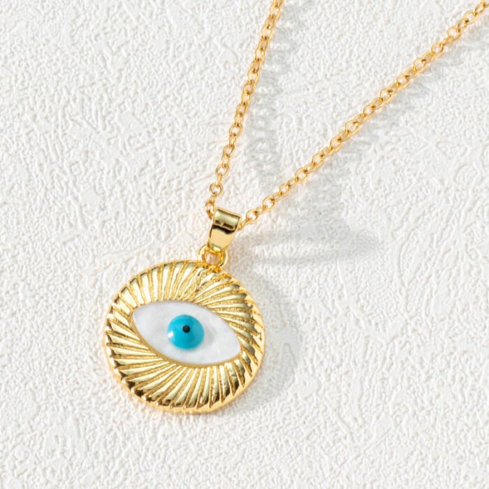 Vintage Zircon Enamel Evil Eyes Pendant Necklace Stainless Steel Trendy Geometric Choker Jewelry Party Gifts For Women Girls – I 17