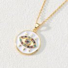 Vintage Zircon Enamel Evil Eyes Pendant Necklace Stainless Steel Trendy Geometric Choker Jewelry Party Gifts For Women Girls – L 18